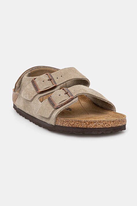 Birkenstock sandale din piele întoarsă pentru copii Milano culoarea bej, 1029471
