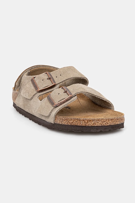 Birkenstock sandale din piele întoarsă pentru copii Milano culoarea bej, 1029471