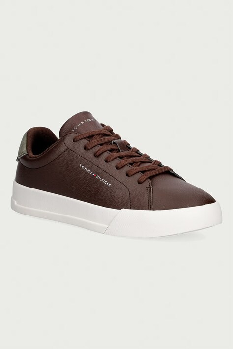 Tommy Hilfiger TH COURT LTH DETAIL ESS sneakers ανδρικά δερμάτινα καφέ FM0FM05367
