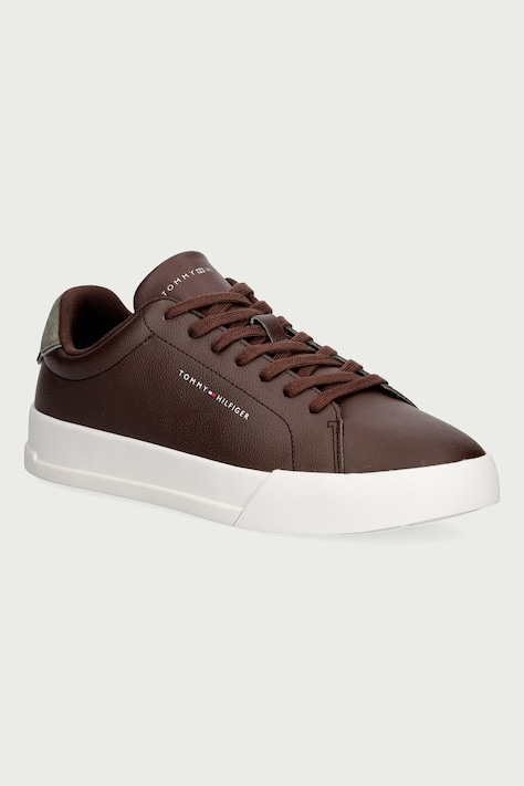 Tommy Hilfiger TH COURT LTH DETAIL ESS sneakers ανδρικά δερμάτινα καφέ FM0FM05367