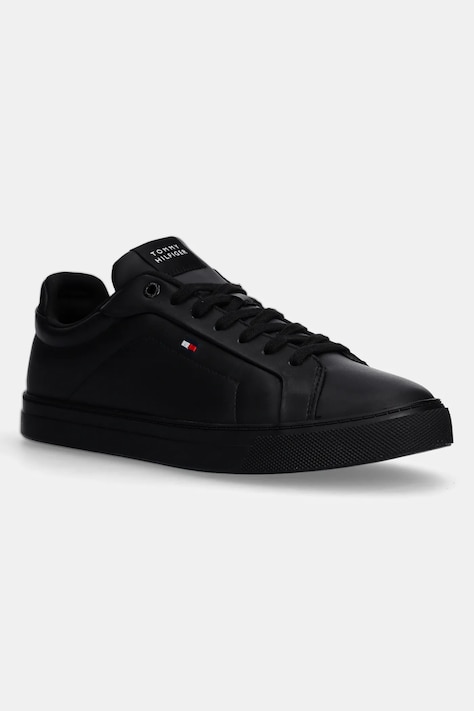 Kožené sneakers boty Tommy Hilfiger ICON COURT LTH FLAG ESS černá barva, FM0FM05317