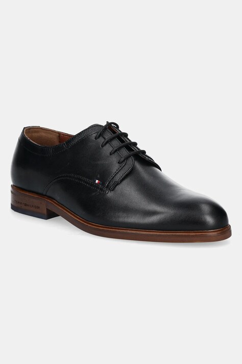 Kožené polobotky Tommy Hilfiger HILFIGER THUNIT LEATHER SHOE pánské, černá barva, FM0FM05472