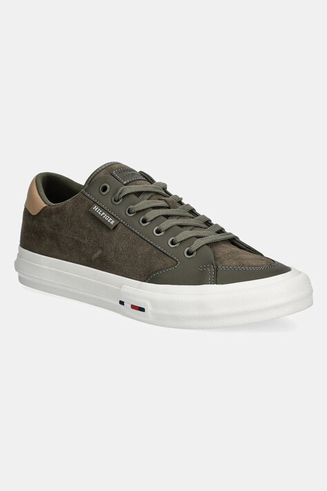 Semišové sneakers boty Tommy Hilfiger TH HI VULC STREET LOW SUEDE RWB zelená barva, FM0FM05458