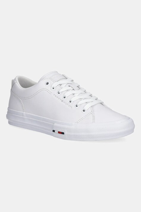 Kožené sneakers boty Tommy Hilfiger TH HI VULC STREET LOW RWB LTH bílá barva, FM0FM05312