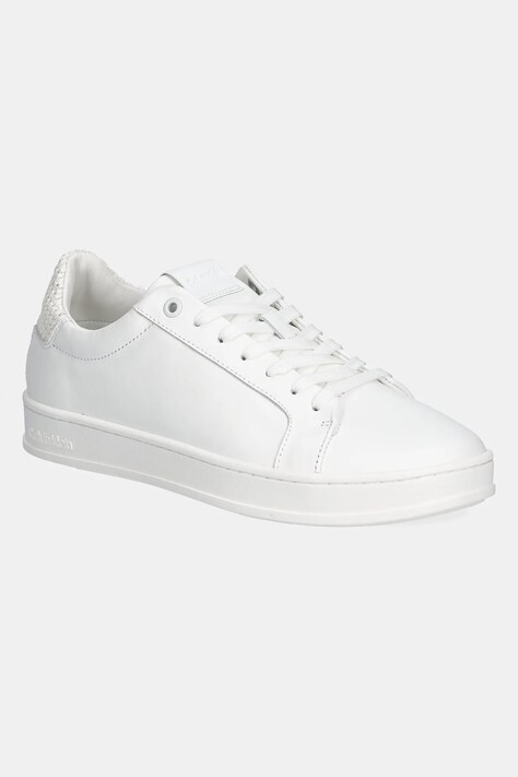 Calvin Klein sneakers din piele LOW TOP LACE UP WOVEN culoarea alb, HM0HM01767