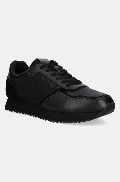 Usnjene superge Calvin Klein LOW TOP LACE UP MONO črna barva, HM0HM01664