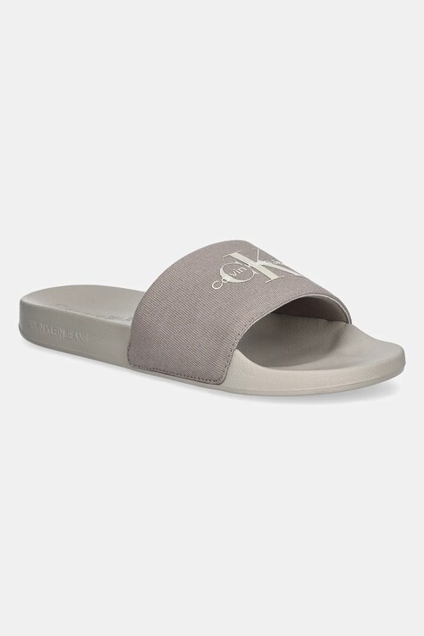 Calvin Klein Jeans papuci SLIDE MONOGRAM barbati, culoarea bej, YM0YM01271