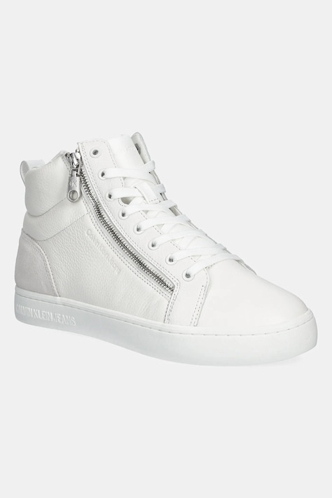 Kožené tenisky Calvin Klein Jeans CLASSIC CUPSOLE ZIP MID IN biela farba, YM0YM01156