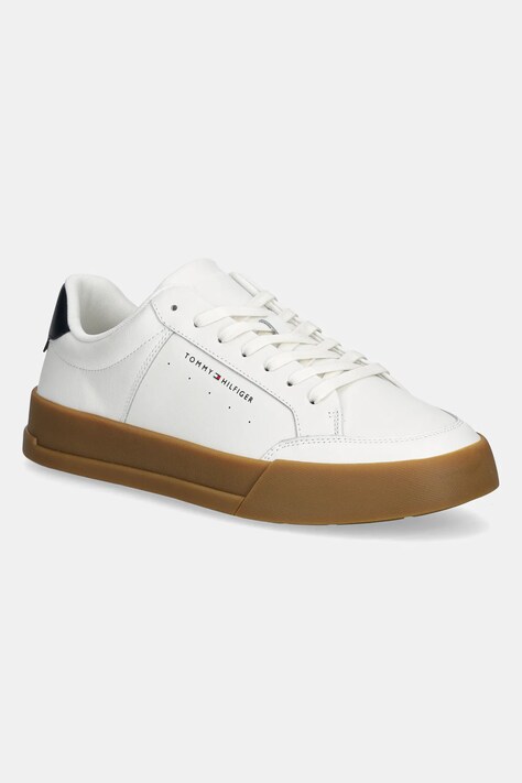 Tommy Hilfiger sneakers TH COURT MIX LTH culoarea alb, FM0FM05489