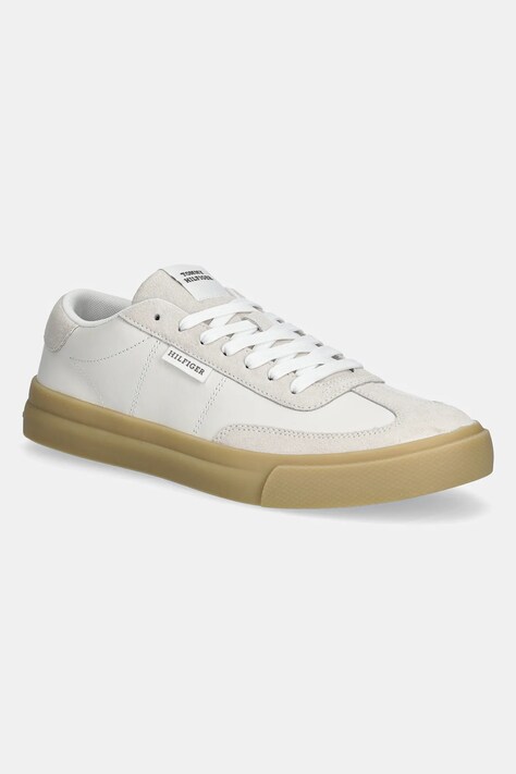 Kožené sneakers boty Tommy Hilfiger TH CUPSET SUMMER LTH béžová barva, FM0FM05487
