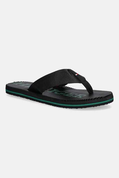 Tommy Hilfiger slapi MASSAGE HILFIGER BEACH SANDAL barbati, culoarea negru, FM0FM05443