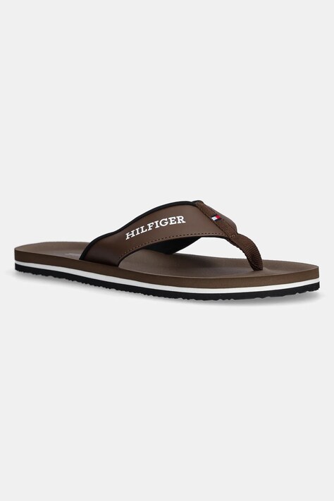 Tommy Hilfiger slapi PADDED COMFORT HILFIGER B SANDAL barbati, culoarea maro, FM0FM05440