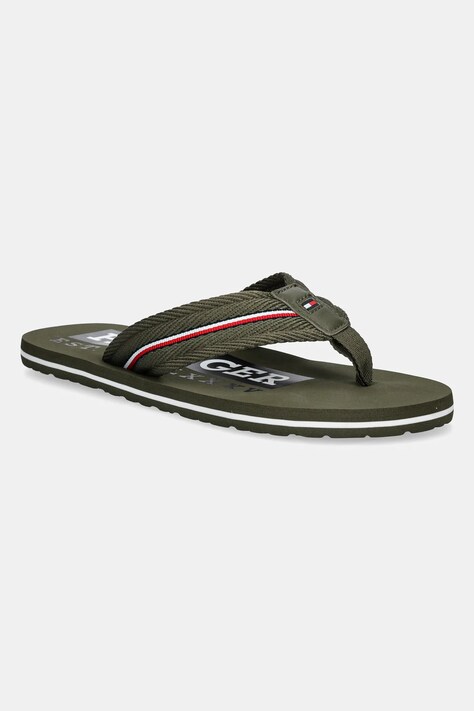 Tommy Hilfiger slapi CORPORATE HILFIGER BEACH SANDAL barbati, culoarea verde, FM0FM05436