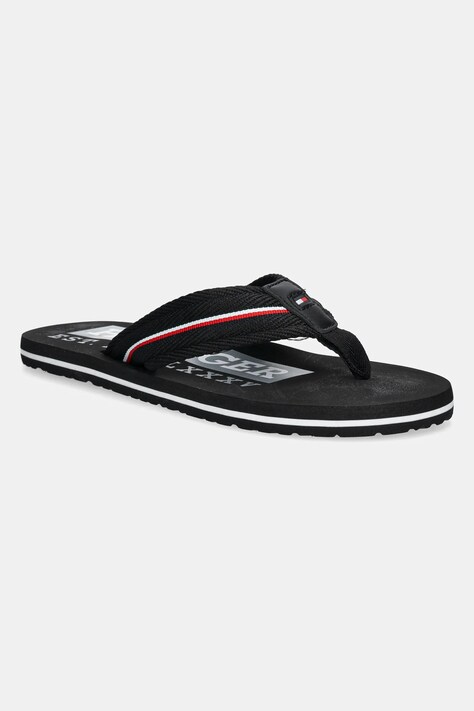 Tommy Hilfiger slapi CORPORATE HILFIGER BEACH SANDAL barbati, culoarea negru, FM0FM05436