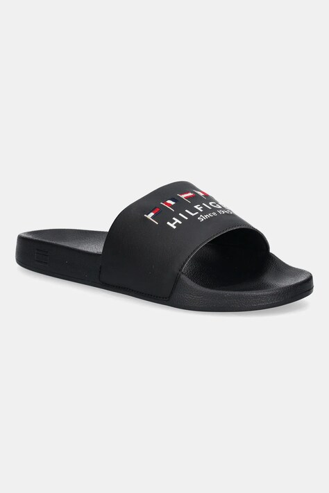 Tommy Hilfiger papuci HILFIGER FLAGS POOL SLIDE barbati, culoarea negru, FM0FM05431