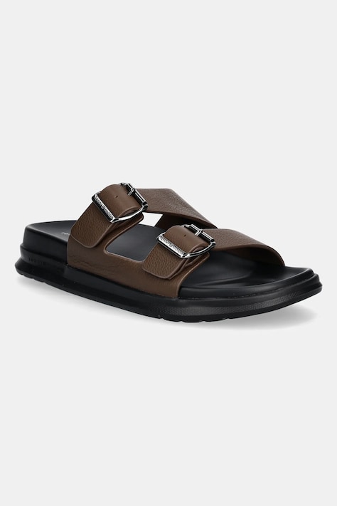 Tommy Hilfiger șlapi de piele D DENSITY HILFIGER LTH SAND bărbați, culoarea maro, FM0FM05414