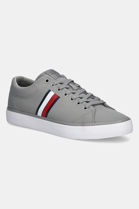 Tenisky Tommy Hilfiger TH HI VULC LOW CORE STRIPES MESH pánské, šedá barva, FM0FM05393