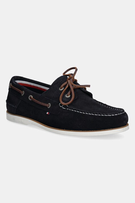 Tommy Hilfiger mocasini din piele intoarsa TH BOAT SHOE CORE SUEDE barbati, culoarea albastru marin, FM0FM05387