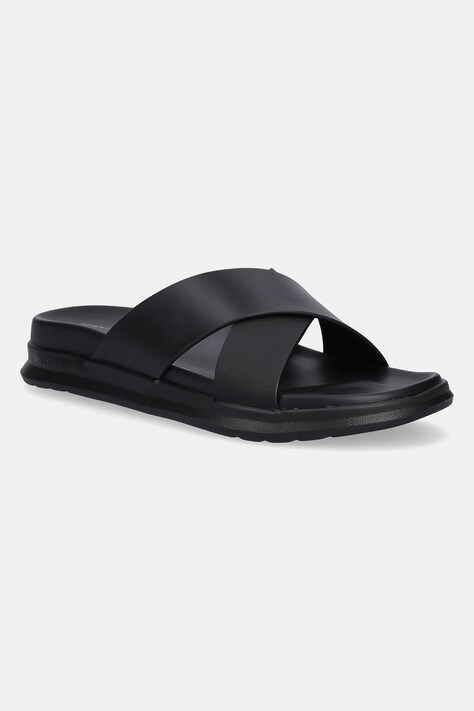 Tommy Hilfiger slapi de piele D DENSITY HILFIGER LTH CC SAND barbati, culoarea negru, FM0FM05358