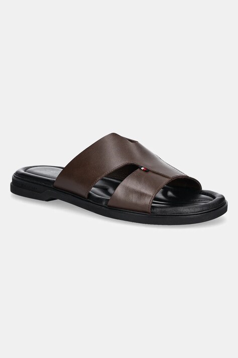 Tommy Hilfiger klapki skórzane PREMIUM HILFIGER SLIPON LH SAND męskie kolor brązowy FM0FM05357