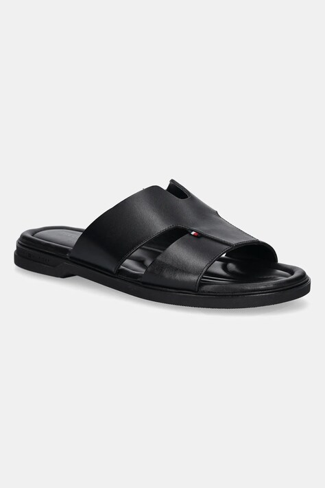 Kožené pantofle Tommy Hilfiger PREMIUM HILFIGER SLIPON LH SAND pánské, černá barva, FM0FM05357