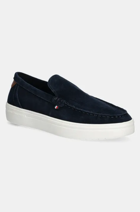 Semišové mokasíny Tommy Hilfiger MODERN LIGHT HYBRID SUEDE LOAFER pánske, tmavomodrá farba, FM0FM05354