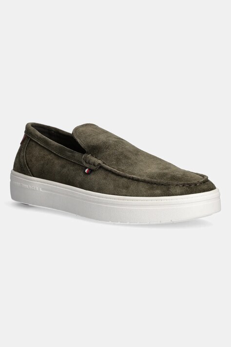 Tommy Hilfiger mocasini din piele intoarsa MODERN LIGHT HYBRID SUEDE LOAFER barbati, culoarea verde, FM0FM05354