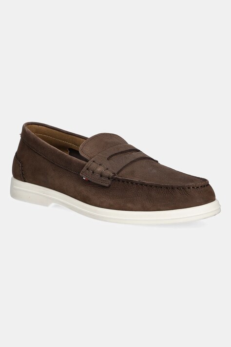 Nubukové mokasíny Tommy Hilfiger TOMMY HILFIGER NUBUCK P LOAFER hnědá barva, FM0FM05350