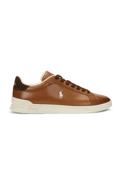 Kožené sneakers boty Polo Ralph Lauren Hrt Crt Ii hnědá barva, 809965073001