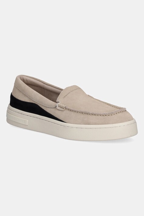Armani Exchange mocasini de piele bărbați, culoarea bej, XUY011 XV868 U644
