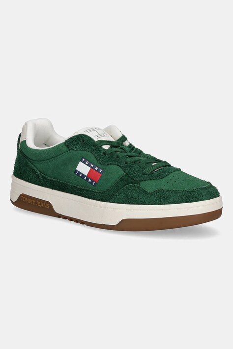Tommy Jeans sneakers din piele intoarsă CUPSOLE SUEDE bărbați, culoarea verde, EM0EM01568