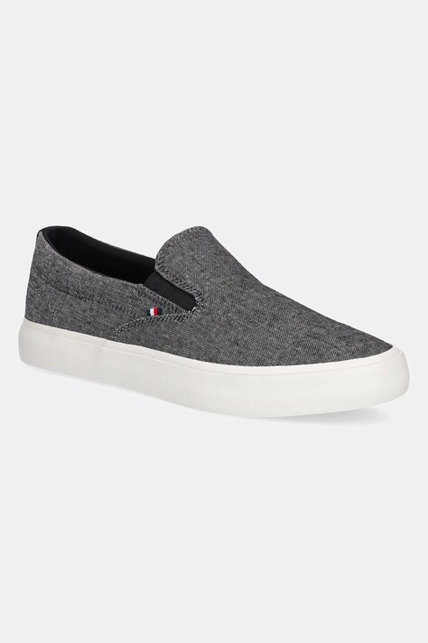 Tenisky Tommy Hilfiger TH HI VULC LOW SLIP ON CH pánské, černá barva, FM0FM05390