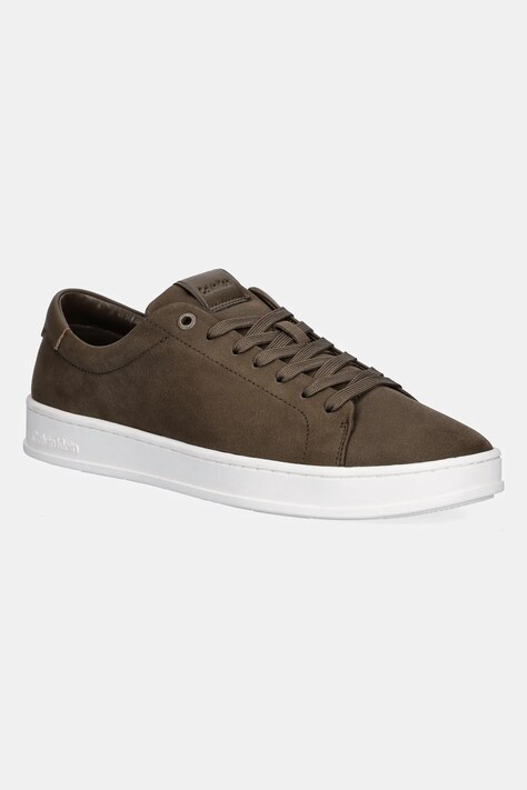 Kožené sneakers boty Calvin Klein LOW TOP LACE UP NU hnědá barva, HM0HM01758