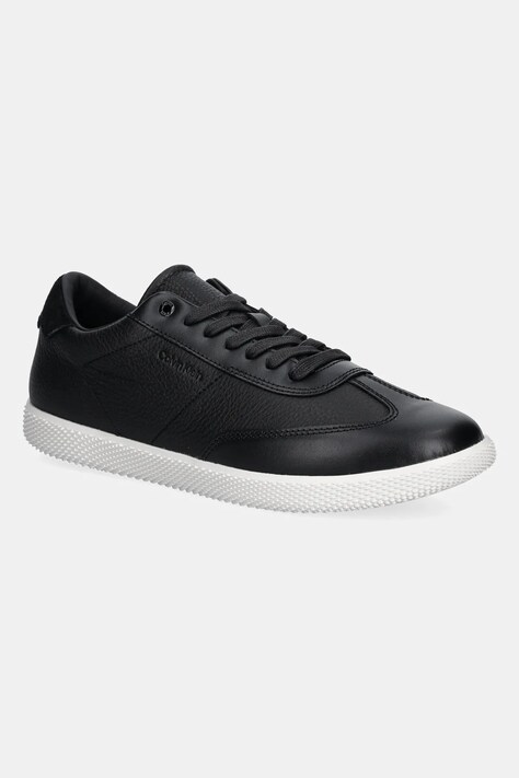 Kožené tenisky Calvin Klein LOW TOP LACE UP TMBL LTH čierna farba, HM0HM01803