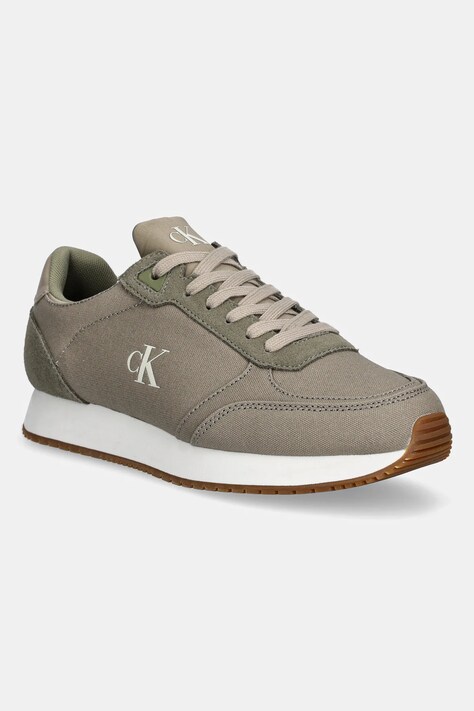 Tenisky Calvin Klein Jeans RUNNER SOCK LACEUP MG CANVAS zelená farba, YM0YM01217