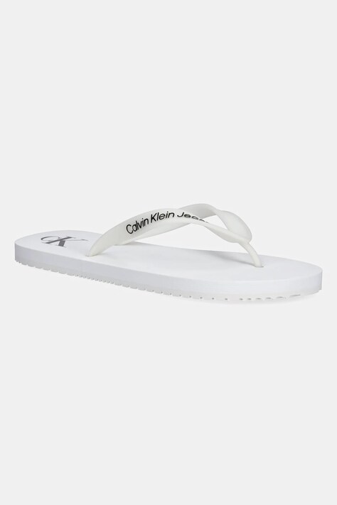 Calvin Klein Jeans șlapi BEACH SANDAL TRANSPARENT TPU bărbați, culoarea alb, YM0YM01267