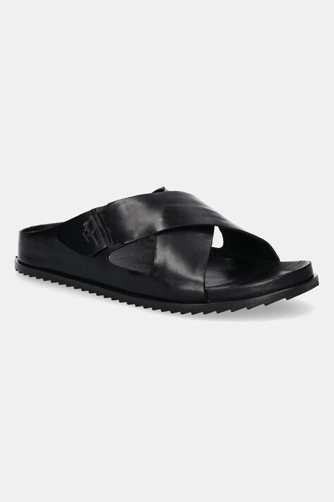 Pepe Jeans papuci de piele CORBY DRESS bărbați, culoarea negru, PMS90125