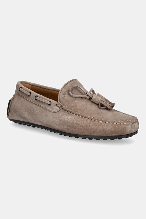 Hackett London mocasini din piele întoarsă DRIVER TASSEL culoarea maro, HMS21486