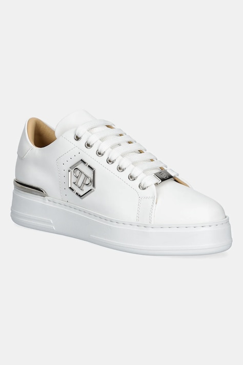 Δερμάτινα αθλητικά παπούτσια Philipp Plein Nappa Lo-Top Hexagon χρώμα: άσπρο, USC0670 PLE010N 01