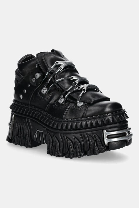 Кожени маратонки VETEMENTS x New Rock Fire Platform в черно UA66SN100B