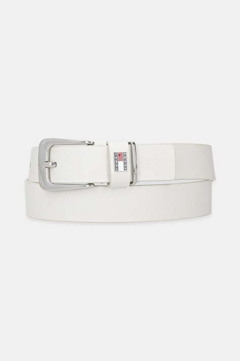 Tommy Jeans curea de piele femei, culoarea alb, AW0AW17317