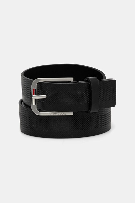 Kožený opasok Tommy Jeans pánsky, čierna farba, AM0AM12926