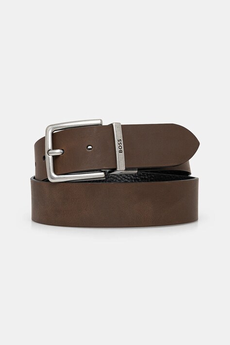 BOSS pasek skórzany dwustronny męski kolor brązowy 50536891