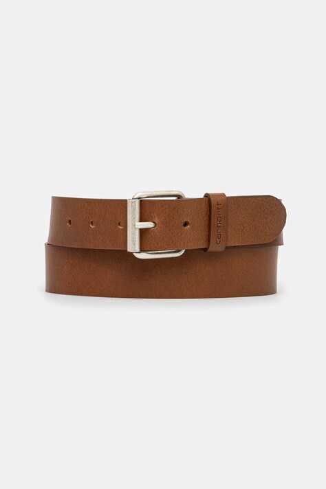 Kožený opasok Carhartt WIP Script Belt hnedá farba, I030992.14EXX