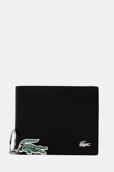 Lacoste portofel + breloc barbati, culoarea negru, NH4860FG