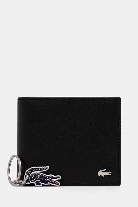 Lacoste portofel + breloc barbati, culoarea negru, NH4861FG