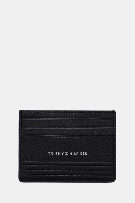 Kožené puzdro na karty Tommy Hilfiger čierna farba, AM0AM13257