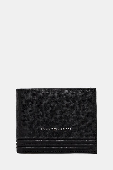 Kožená peněženka Tommy Hilfiger černá barva, AM0AM13258