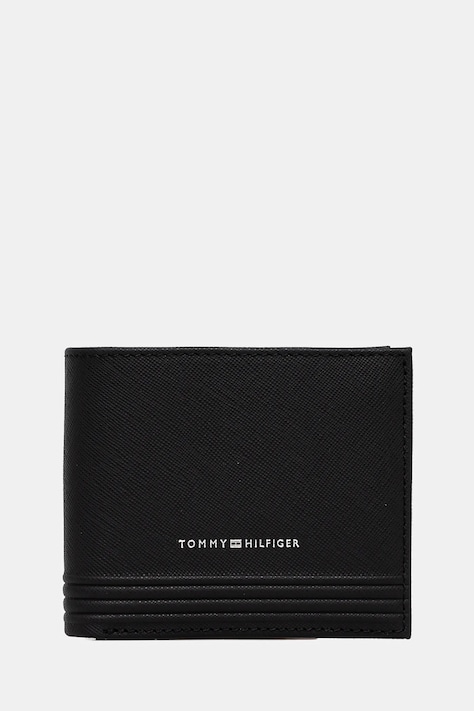 Kožená peněženka Tommy Hilfiger černá barva, AM0AM13260