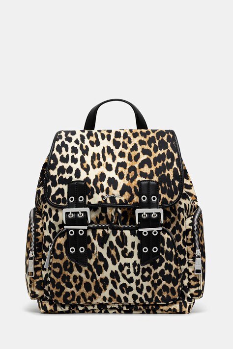 Batoh GANNI Bucky Backpack Nylon Print dámský, hnědá barva, velký, A6527